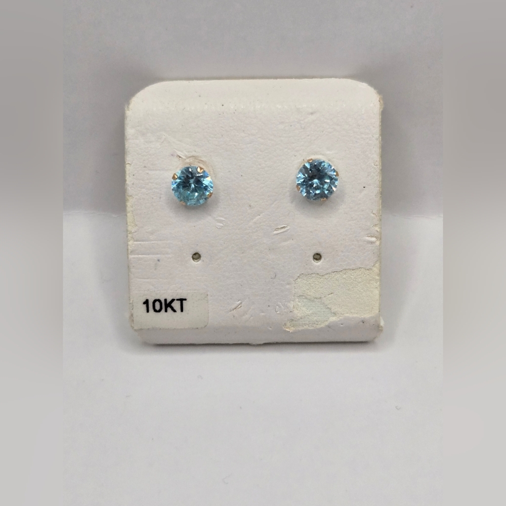 10K Gold JCM CZ Blue Stone Earrings